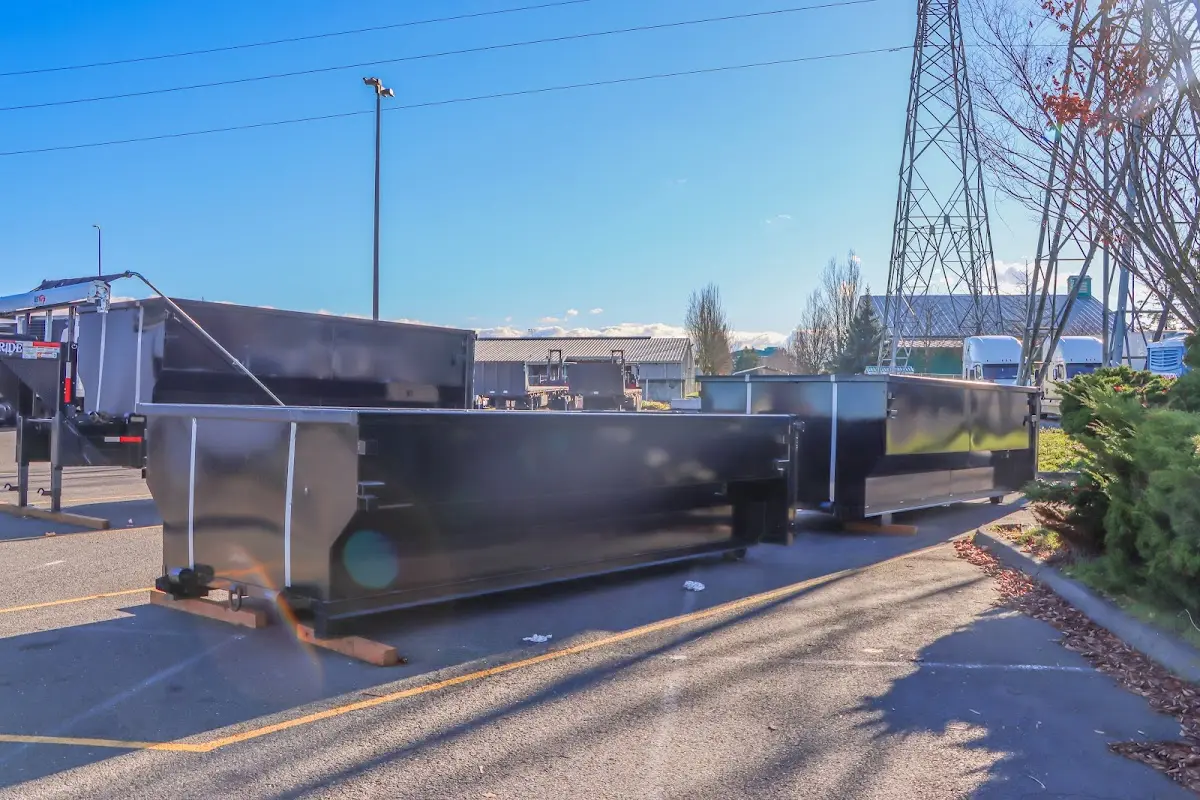Roll-off dumpster ready for waste disposal at job site for Yard Waste Dumpster Rental in St. Marys